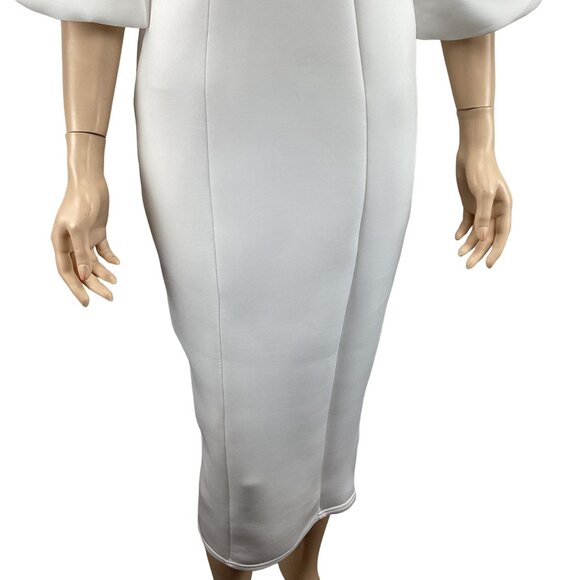 Boohoo White One-Shoulder Puff Sleeve Midi Dress Size 8‎ Bodycon Scuba - Picture 7 of 7